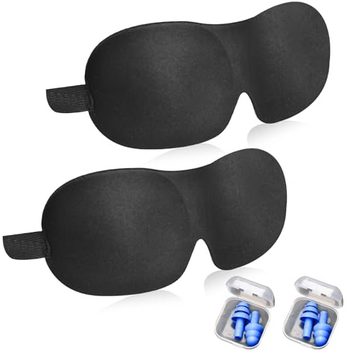 JJZGPP 3D Masque de nuit,Cache Yeux pour Dormir,Masque de Sommeil pour Homme Femme pour les voyages en avion, la maison, l'hôtel,avec 2 paires Bouchons d'oreilles (Noir)