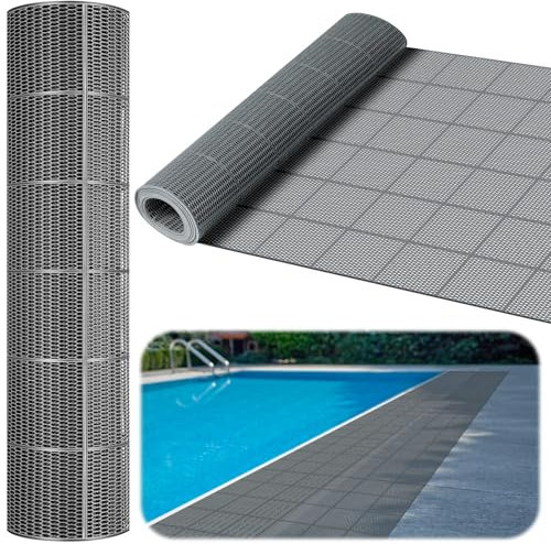 Tondiamo Drainage Pool Flooring Mats Swimming Pool Non Slip Mat PVC Splash Matting Mesh Hollow Doormat Roll for Outdoor Indoor Patio Restaurant Garage Kitchen Bathroom Bars(3 x 50 ft,Grey)
