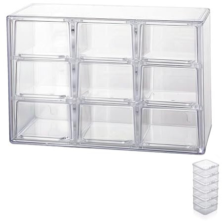 Flearitzo Organiseur de bureau - Boite Rangement Bureau - Boîte de Rangement Plastique Organisateur avec 9 Tiroirs Amovibles pour Jouets, Bijoux, Perles, Outils, Bijoux, Maquillage, Épingles, Vis