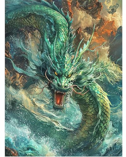 SHEGZHUC 40 x 50 cm Diamond Painting Dragon Diamond Painting Chinese Dragon Diamond Painting Animals Green Mosaic Diamond Painting Art Embroidery Cross Stitch Pictures Gift Wall Decoration