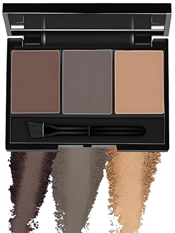 Eyebrow Powder Kit with Angled Brush and Mirror, Multi-Color Palette for Custom Brow Shades(Deep Espresso+Ash Taupe+Soft Caramel)