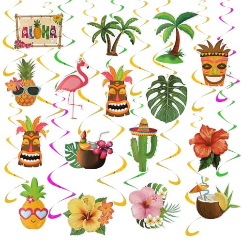 Kaluofan 16PCS Tropical Party Decorations,Hanging Swirls Decorations | Beach Party Decorations, Hawaiian, Tropical, Summer, Birthday Party Decoration