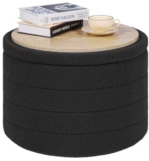PINPLUS Hocker mit Stauraum Rund Sitzhocker mit Deckel, Faltbare Fußhocker Polsterhocker Couchtisch Ø56x40 cm für Wohnzimmer, Schlafzimmer & Flur, Schwarz