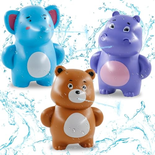 Lot de 3 Pistolets à Eau Animaux, Pistolets à Eau Adultes de 8 à 10 m, pour Jardin extérieur Ours Brun, Hippopotame