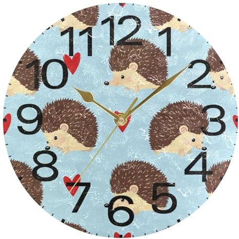 Kutsu Scale Cute Hedgehogs Wall Clock Silent Non Ticking, Battery Operated Round Clock 10 Inch for Home Bedroom Living Room Kitchen Office School Classroom, Gold