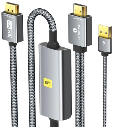 THANDBLE 8K HDMI to DisplayPort Cable 6 FT (4K@120Hz,2K@144Hz) Uni-Directional HDMI to Display Port Adapter Active Source to DP (Monitor) Cord Compatible PC, Graphics Card, Laptops, PS5
