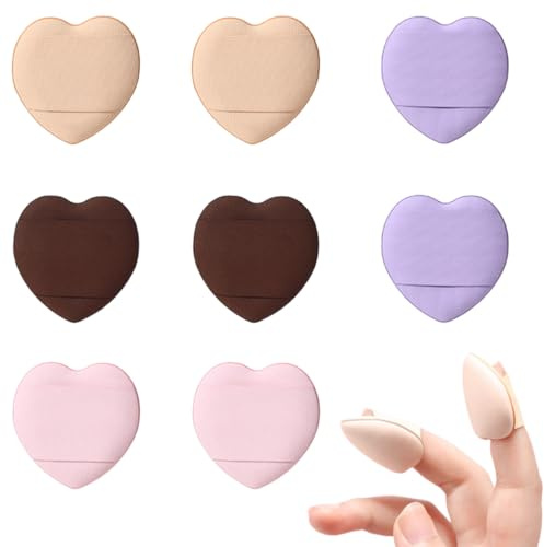 PYEUIFT 8 Pezzi Spugne Soffio di Polvere con Supporto per Dita Cinghia Mini Frullatore di Bellezza Viso Occhi Pastiglie Trucco per Fondotinta Liquido Cosmetico Wet Dry Strumento