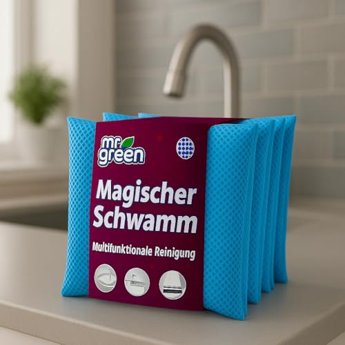 mr.Green – 4er Set Wiederverwendbare Schwämme – Waschbar, Langlebig, Geruchsneutral – Für Küche & Bad – Umweltfreundlich & Kratzfrei (Blau)