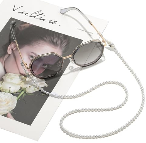 Perle Brillenkette für Damen, Riemenhalter um den Hals Damen-Sonnenlese-Brillenkette Aufhänger Gesichtsmaske Schlüsselband Halskette Silber