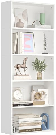 Nordivale Bookcase Free Standing, 5-Tier Book shelf, Tall White Bookshelf Shelving Unit, Open Storage Display Storage Bookshelves Rack Cube Shelf for Living Rooms, Bedrooms, Home Office, 1 Pack
