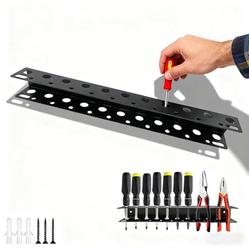 LERANXIN Soporte Destornilladores Pared, 40 cm Montado en Pared Organizador Herramientas, 23 Agujeros Estante para Destornilladores, con Tornillos y Pasadores para Garaje, Hogar y Taller