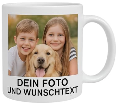 Tasse Personalisiert mit Foto und Wunschtext, Personalisierte Keramik Tasse mit Foto Bild Wunschtext Name, Kaffeebecher mit Wunschtext oder Spruch personalisieren - 330 ml