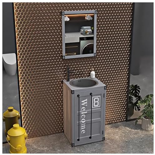 Mueble de tocador con lavabo, fregaderos industriales de pedestal de baño con armario empotrado, gabinete de lavabo de pie con grifo y drenaje