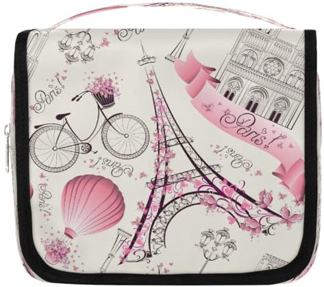 Eiffel Tower ParisTravel Toiletry Bag - Hanging Makeup Bag for Women | Hanging Travel Toiletry Bag | Foldable Bathroom Cosmetic Bag | Toiletries Organizer for Traveling