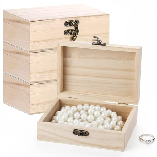 4 st låda med lock i trä, 15x10x5 cm - Små trälådor för DIY, dekoration och förvaring, minneslåda