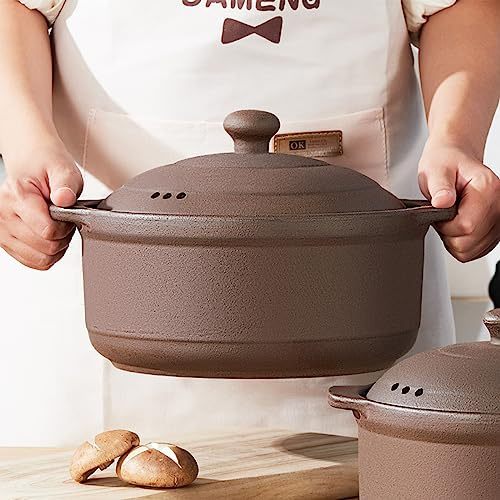 Cacerola – Olla de arcilla sin esmaltar para asar y guisar, capacidad de 1.05 cuartos de galón, cerámica duradera para cocinar en casa y comidas festivas