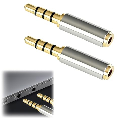 JiaHeHe 3,5 mm Stecker auf 2,5 mm Buchse, Audio Klinkenadapter, Stereo-Headset-Adapter, 4-polig, Metallgehäuse, Gold Überzogen, 2 Stück, Für Kopfhörer Handy Headset Mikrofon, 3,5mm auf 2,5mm F M