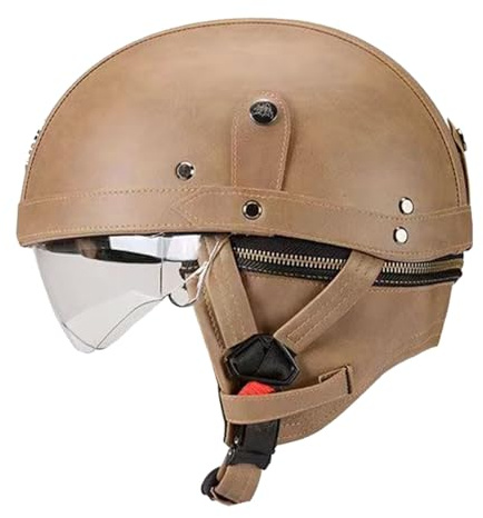 Casco Mezzo Retrò Moto Caschi Jet E Demi-Jet Vintage Certificazione DOTECE Caschi Cromwell Caschi Moto Pelle Aperto Casco Scodella Per Adulti Unisex Fodera Rimovibile C,M:57-58CM