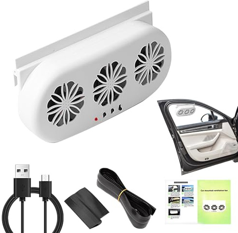 Car Exhaust Fan - Solar Powered Ventilation Unit, 23x11.3x5.2cm Auto Air, Window Mount Cooling Accessory Energy Saving Breeze Device | Fresh Cabin for Trucks Rvs Sedans Cars Vehicle Airflow Solution