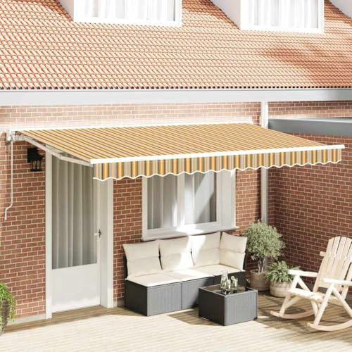 Balkonmarkise Gelenkarmmarkise Senkrechtmarkise,Einziehbare Markise Bunt gestreift 400x200 cm Stoff,Für Balkon Terrasse Garten,Terrassenüberdachung,Einfach Zu Warten