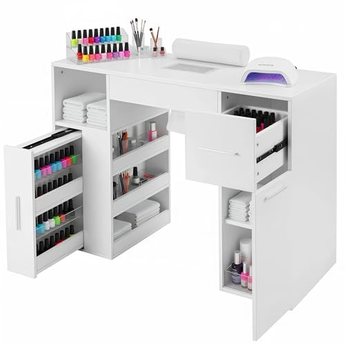 Halamine Manicure Table Nail Desk for Nail Tech, Nail Table Beauty Salon Station, Acetone Resistant Station, Salon Workstation with Drawers Storage Cabinets