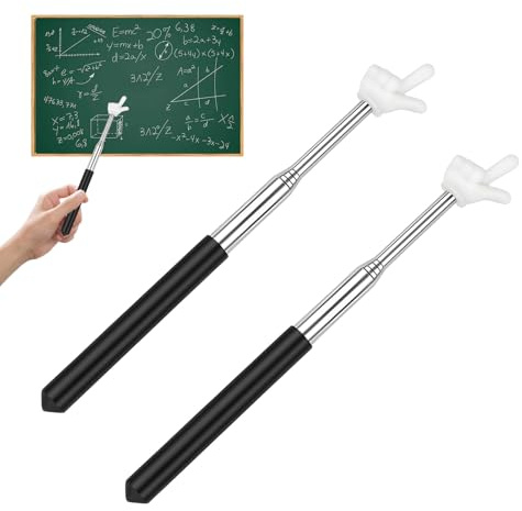 Dargkwn 2 Stück Zeigestab Ausziehbar (Wackelfrei & Kratzschutz) – Edelstahl Lehrer Zeiger, Finger Zeigestock für Smartboard & Tafel, Teleskop Stab 68cm für Schule, Büro & Präsentation