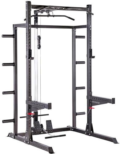 GYM MASTER GM2 Half Power Rack Squat Cage with Optional Cable Pulley System, Weight Storage and Spotters