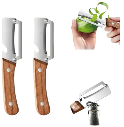 Multifunktionaler Gemüseschäler zero snag holzschäler Sparschäler mit Holzgriff Flaschenöffner Obstschäler Kartoffeln und Obstpicknick (2 STÜCK)