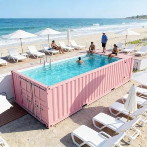 Piscina portátil con contenedor de envío – Piscinas modulares rectangulares personalizadas de 20 pies al aire libre prefabricada con sistema de filtración comercial, luces LED y escalera de seguridad