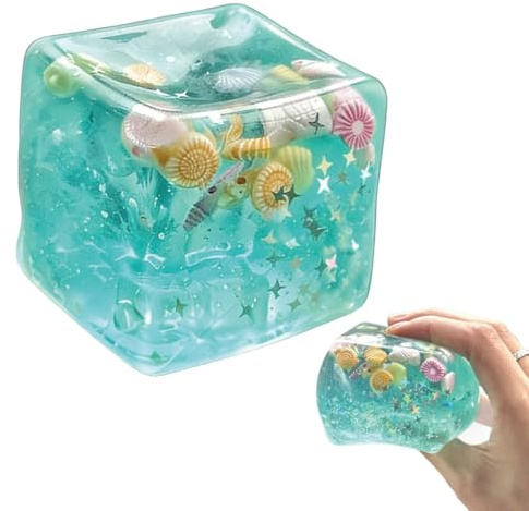 Squishy Nice Cube Fidget Würfel, Stressball-Würfel, Anti-Stress-Sensorik-Spielzeug für Erwachsene und Teenager, Klassenzimmer und Büro, Eiswürfel-Fidget-Spielzeug mit blauen Ozean