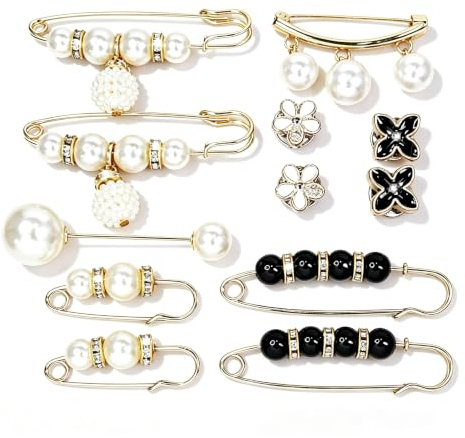 12 Broches Perles Simulées Zinc Alliage, Broche Femme Vêtement Pins