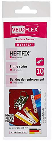 VELOFLEX 2002010 - HEFTFIX Heftstreifen, Abheftstreifen, 105 mm lang, selbstklebend, glasklar, 10 Stück