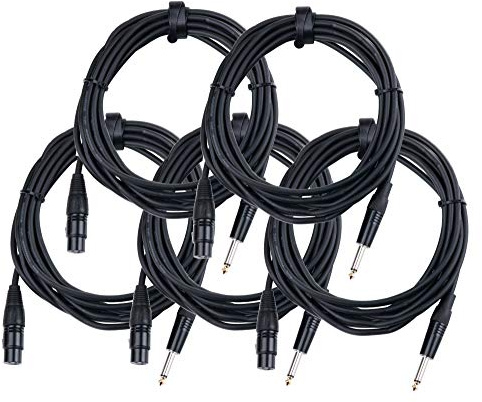 Pronomic 5er Set XFJ-5 XLR zu Klinke Kabel (unsymmetrisches Mikrofonkabel, Länge 5m, säure- und ölfest, Spannzangen-Zugentlastung) schwarz