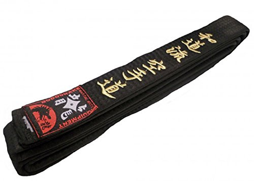 Budodrake Schwarzer Gürtel Bestickt WADO-RYU Karate-DO Zeichen, mit Goldener Bestickung (260)