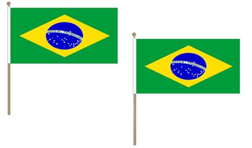Drapeau Brésil 45x30cm HAMPE en bois - LOT DE 10 Drapeaux brésilien 30 x 45 cm - AZ FLAG