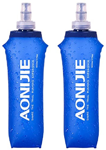 Azarxis Mjuk vattenflaska löpning vattenflaska vikbar sporttank ficka fuktflaska för vandring maraton (500 ml - 2 st)