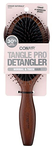 Conair, Tangle Pro Detangler, Normal & Thick Hair, Wood Cushion Hair Brush, 1 Brush