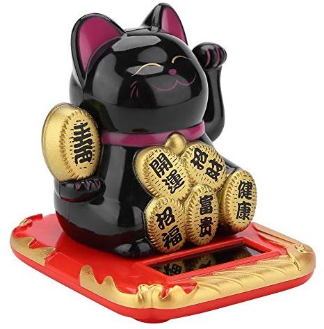 FTVOGUE Solarbetriebene Feng Shui Nette Winken Geld Katze Glück Glück Fortune Begrüßung Katzen Home Display Auto Decor Dekoration(Schwarz)