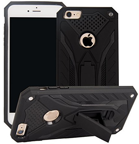 MILAN NICE iPhone 6/iPhone 6S Hülle Stoßfeste Kratzfeste Schutzhülle TPU+PC Silikonhülle mit Ständer Bumper Case Cover Mittlere Dicke Ritter Serie Handyhülle (Schwarz)
