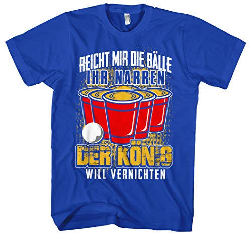 Bier Pong König Männer und Herren T-Shirt | Trinkspiel Party Bierpong Sauf Alkohol (Blau, L)