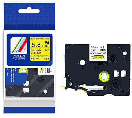 IDIK HSe-611 HS2-611 Schrumpfschlauch-Klebeband, Schwarz auf Gelb, 5,8 mm x 1,5 m, kompatibel mit Brother P-Touch Drucker, 1 St¡§?ck