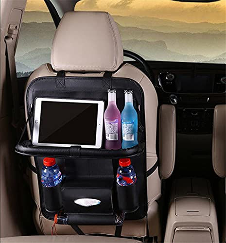 Auto Rückenlehnenschutz,Asudaro Auto Rücksitz Organizer Kinder Auto Rücksitzorganisatoren Wasserdichte PU-Leder Auto-Rücksitzschutz-Aufbewahrungstasche mit faltba Auto-Esstisch-Tablet-Halter,Schwarz