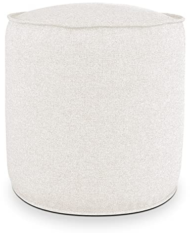 Deshome - Sitzhocker Sitzpouf Pouf rund Ø 50 cm mit abnehmbarem Polster für Innen- und Außenbereich: Sitzpouf Design für Sofa, Wohnzimmer, Schlafzimmer, Sitzhocker, Light Pouf weiße Creme