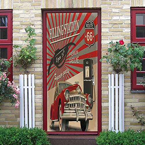 JGCAI Türaufkleber Selbstklebendes Türbild 3D Rotes Auto Fototapete Türfolie Poster Tapete PVC Wasserdicht Abnehmbare Wandbilder Für Schlafzimmer Dekoration 95x215cm Türtapete