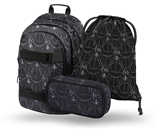 Baagl Schulrucksack Set Jungen Mädchen 3 - Harry Potter Deathly Hallows | Skateboard Kinderrucksack für Weiterführendeschule mit Laptopfach, Organizer und ergonomischem Rücken.