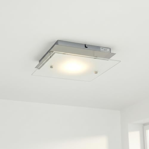 Trango 3102 IP44 Feuchtraum LED Deckenleuchte Eckig *IVY* aus Metall mit Glas Lampenschirm, in 3-Stufen dimmbar Badezimmer Deckenlampe, Wandleuchte, 12 Watt warmweiß LED Modul
