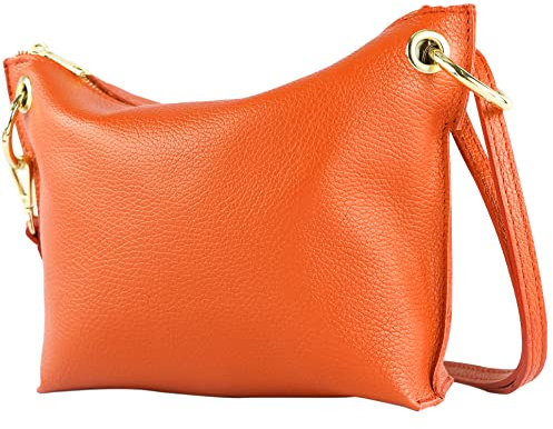 modamoda de - T243 - ital. Umhängetasche Klein Small aus Leder, Farbe:Orange