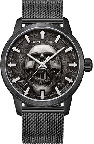 Police Raho Herren Armbanduhr aus Edelstahl in der Farbe Schwarz 44mm, Wasserdichtigkeit: 5 Bar, PEWJG0005503