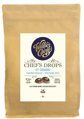 Willie's Cacao - Vegan Milk Chocolate Chef's Drops 1kg - Surabaya 42% Couverture Chocolate with Caramel Notes - for Cooking & Baking - Oat Based