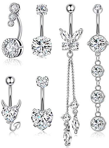 Zankulas Surgical Steel Belly Button Rings Dangling Dangle Belly Rings Piercing Jewelry for Women with Cute Heart Butterfly Elements